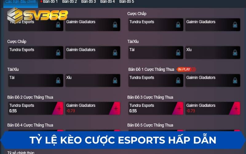 Tỷ lệ kèo cược Esports rất hấp dẫn tại SV368